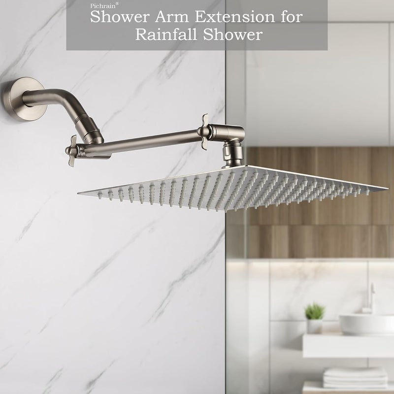 Pichrain Shower Head Extension Arm, Adjustable Shower Head Arm Extender with Locking Set Screw, G1/2 Connector for Fixed/Rain/Handheld Showerheads, Easy Installation (Brushed Nickel, 10 Inch) - Image 3